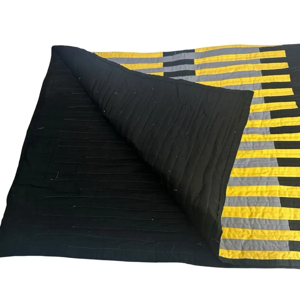 black yellow gray throw striped quilt blanket